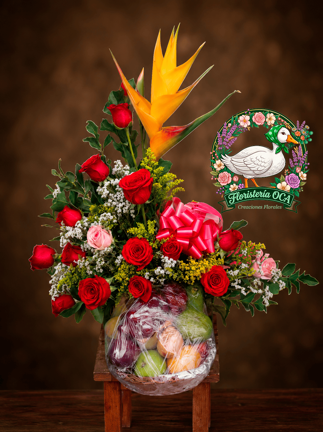 Canasta Floral Luna con Frutas