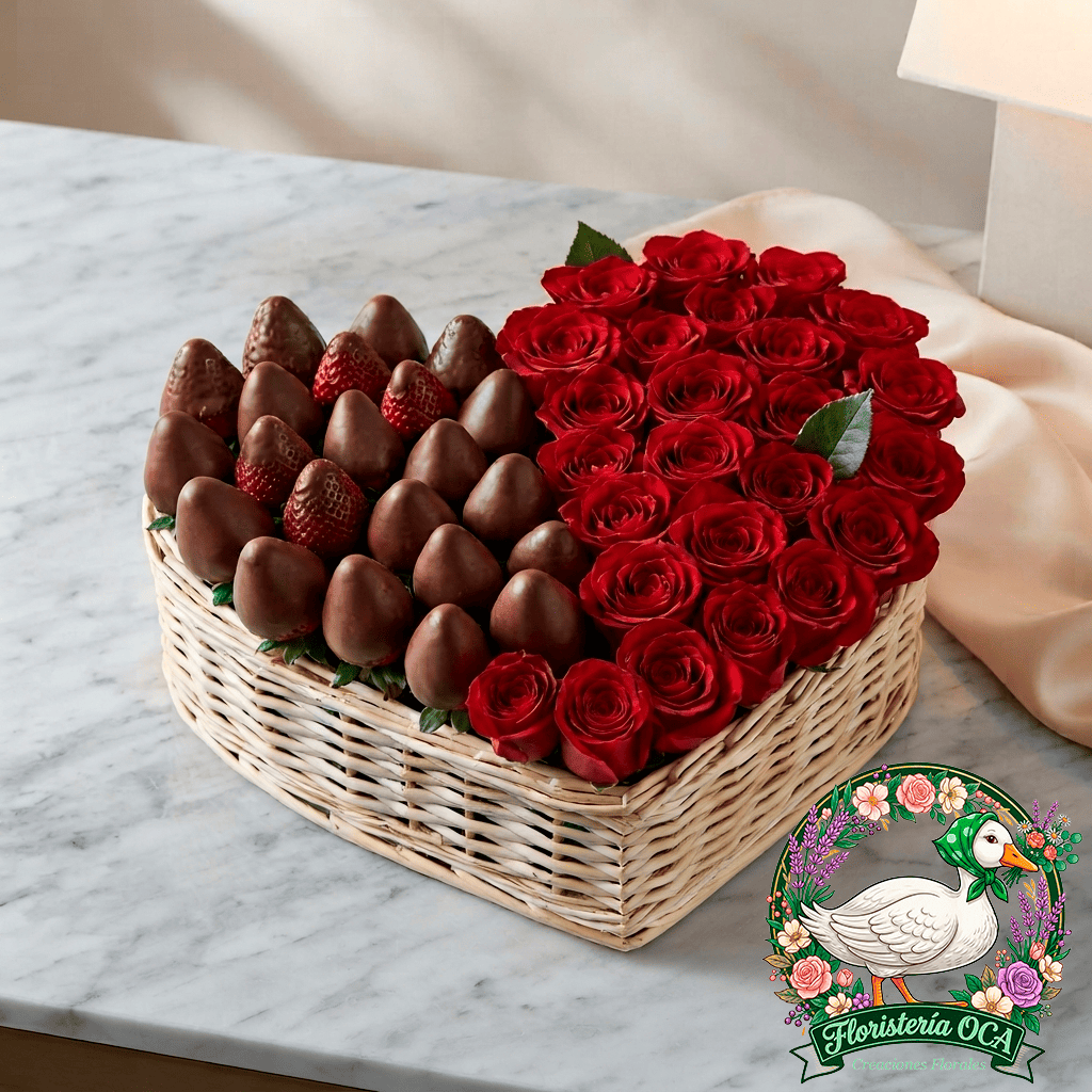 Corazón de Rosas con Fresas