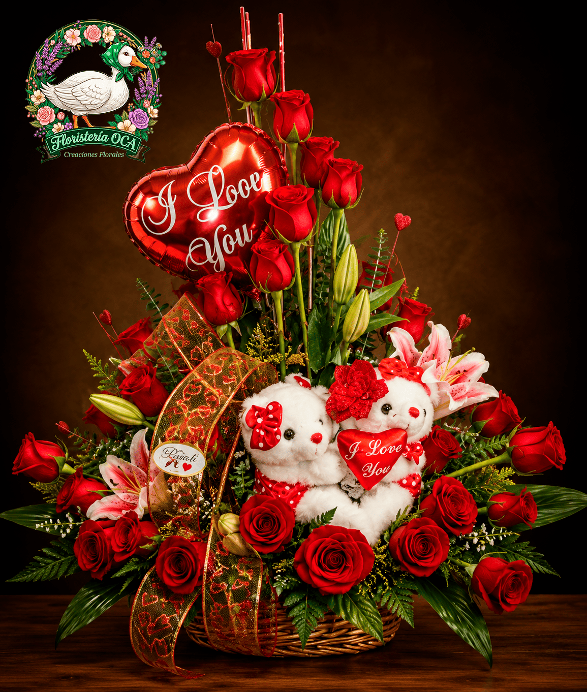 Canasta con 18 Rosas